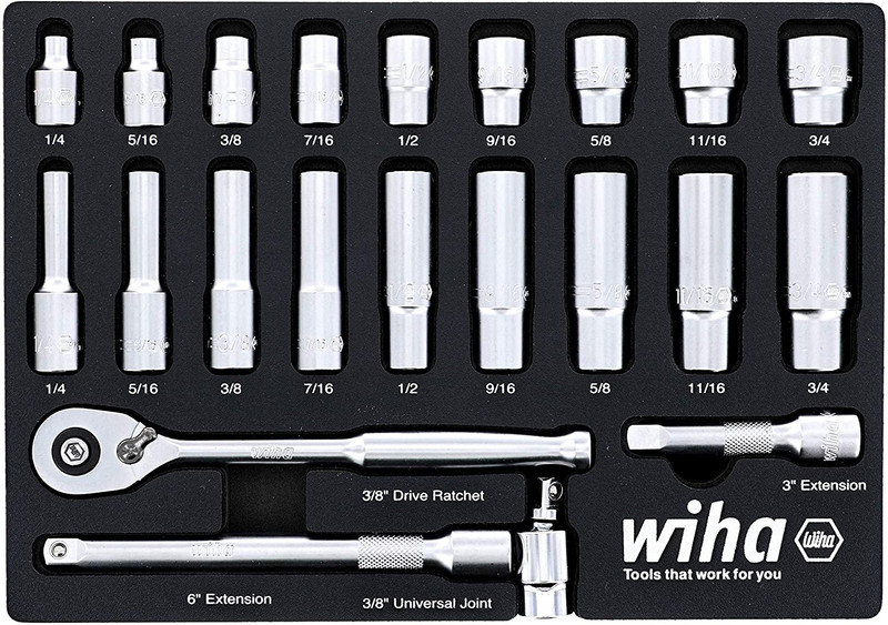 Wiha Tools WIHA-33796 22 pc 3/8in Drive Professional Standard and Deep Socket Foam Laser Cut Set SAE