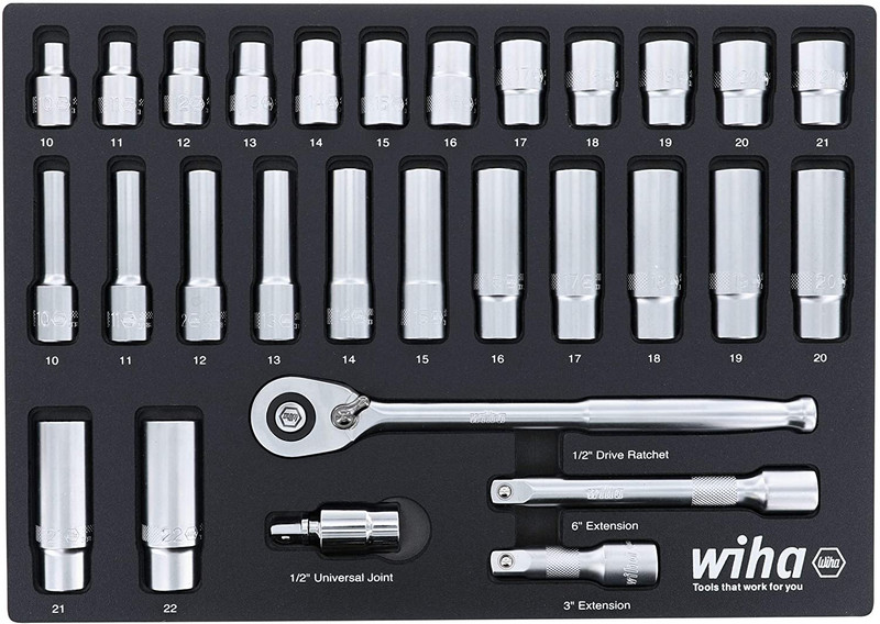 Wiha Tools WIHA-33895 29 pc 1/2in Drive Professional Standard and Deep Socket Foam Laser Cut Set