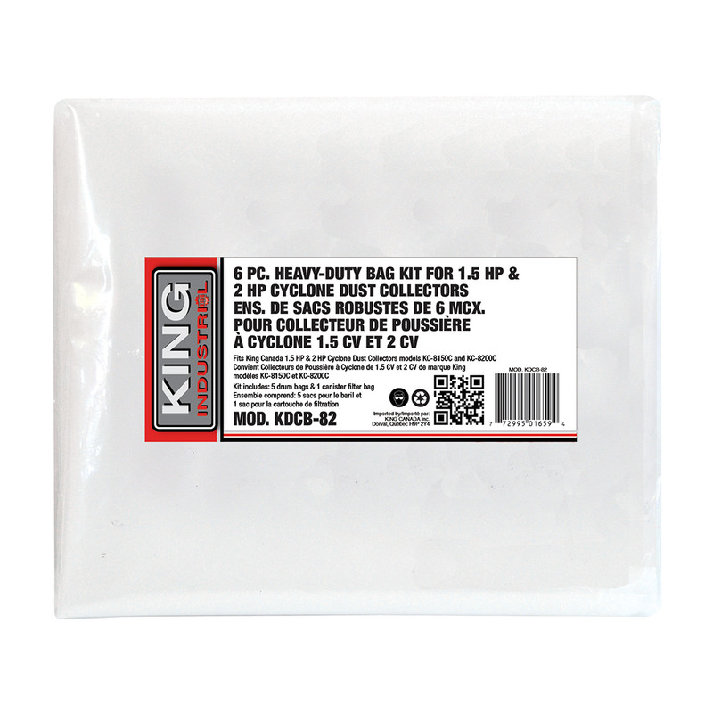 King Canada KING-KDCB-82 6 pc Bag Kit for 1.5 and 2 HP Cyclone Dust Collector