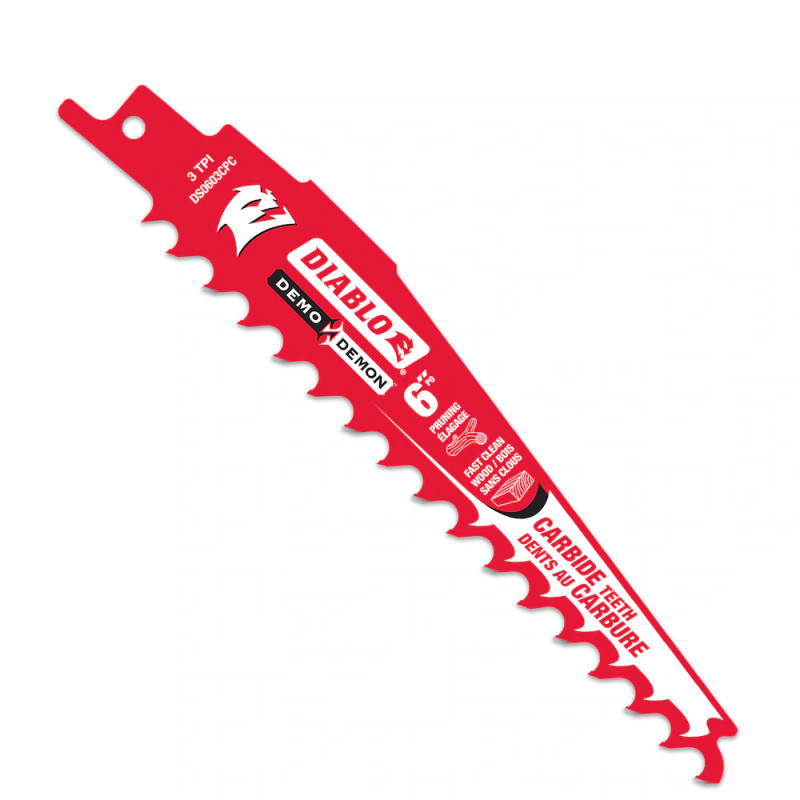 Diablo FRE-DS0603CPC Demo Demon 6in 3TPI Carbide Tipped Reciprocating Saw Blade for Pruning/Clean Wood Cutting