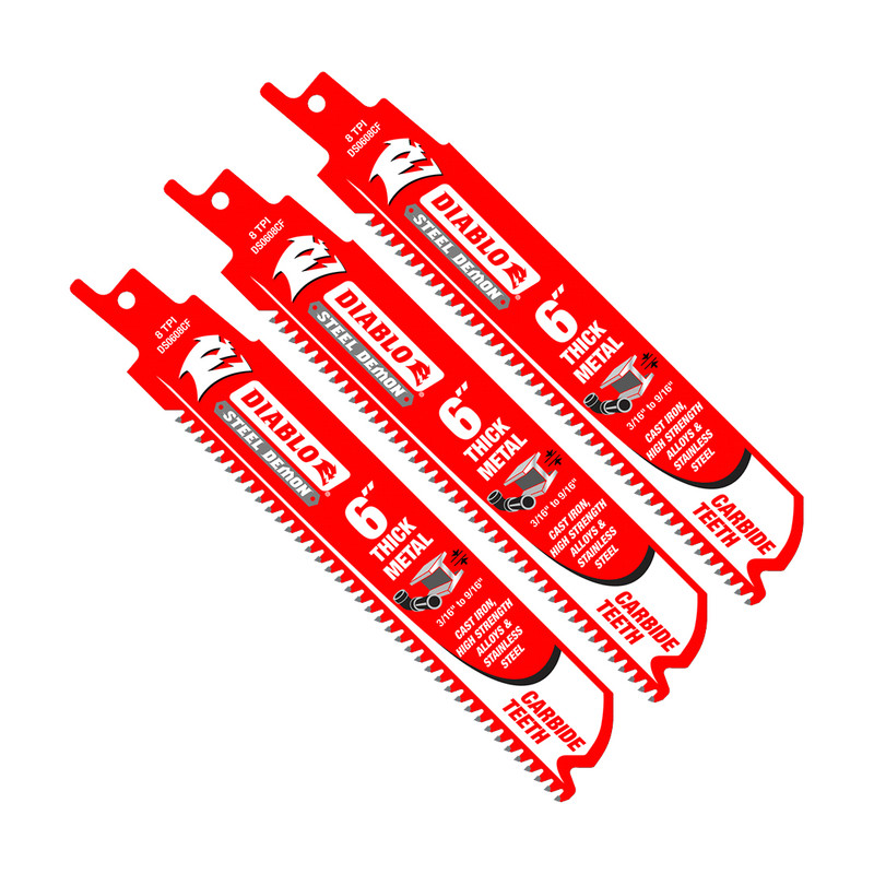 Diablo FRE-DS0608CF3C 6in Carbide 8TPI Bi-Metal Reciprocating Blade (3-pk)