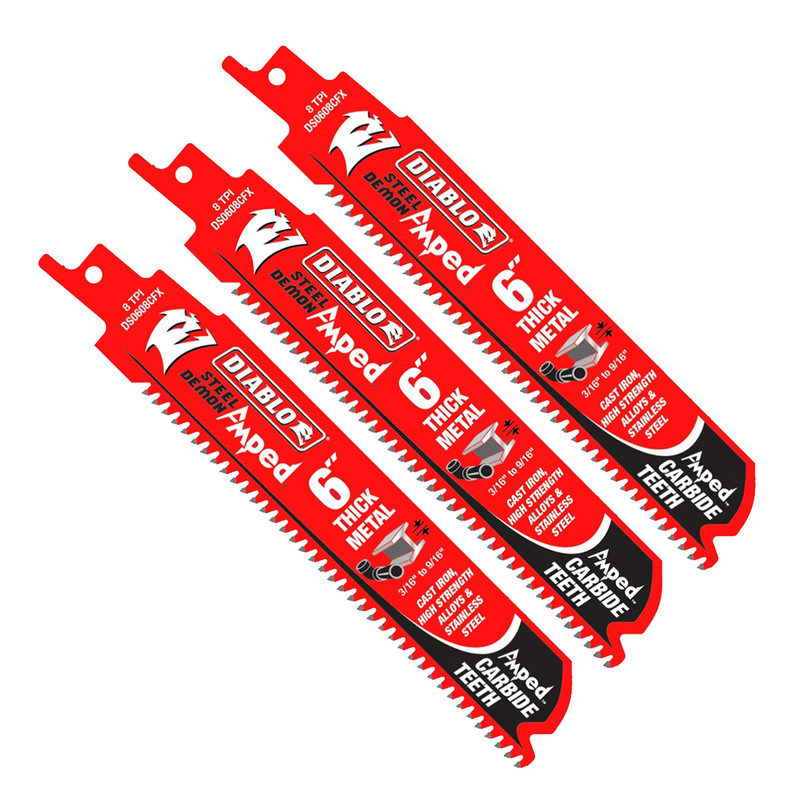 Diablo FRE-DS0608CFA3C 6in Amped Carbide Reciprocating Blade Bi-Metal (3-pk)