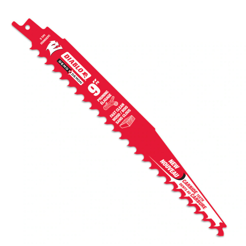 Diablo FRE-DS0903CPC Demo Demon 9in 3 TPI Carbide Tipped Reciprocating Saw Blade for Pruning/Clean Wood Cutting