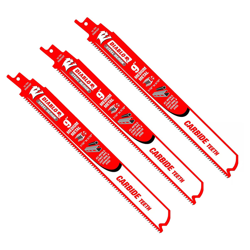 Diablo FRE-DS0910CF3C Steel Demon 9in Carbide Reciprocating Blade 10TPI For Medium Metal (3-pk)