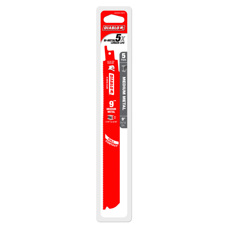 Diablo FRE-DS0914BF5C 9in Reciprocating Blade 14/18T Steel (5-pk)
