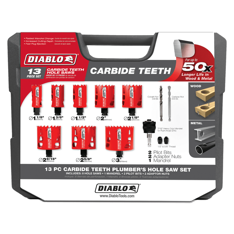 Diablo FRE-DHS13SPLCT 13pc Carbide Teeth Hole Saw TCT Plumbing Set