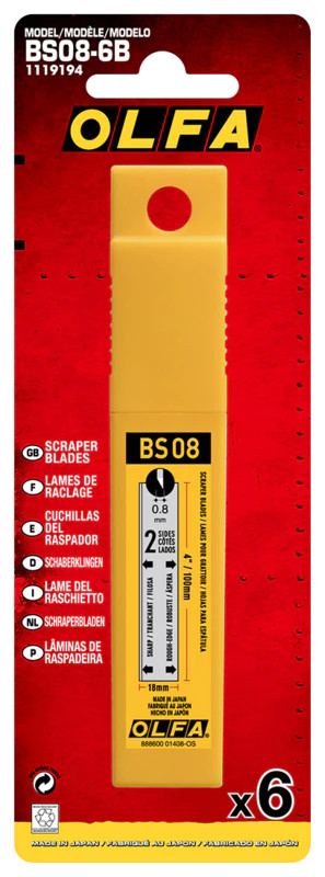 Olfa Blades OLFA-BS08-6B 4in (100mm) Scraper Blade (6pk)