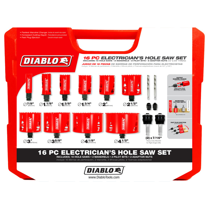 Diablo FRE-DHS16SEL 16 pc Electrician's Bi-metal Hole Saw Set
