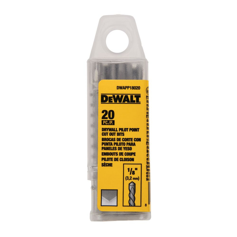 DEWALT DEW-DWAPP18020 1/8In Drywall Pilot Point Cut Out Bit 20-pk