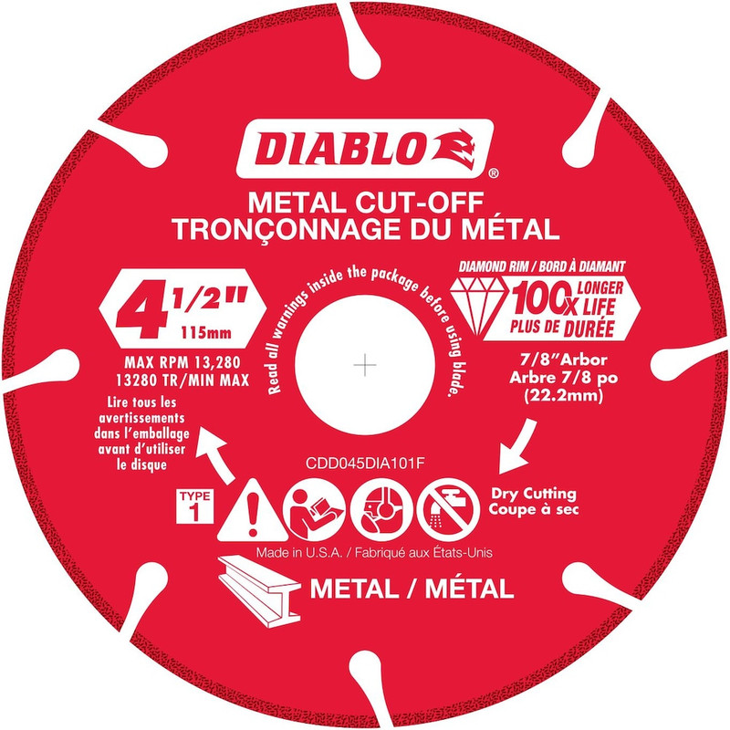 Diablo FRE-CDDXXXDIA101F Diamond Rimmed Cut Off Grinder Wheel/Disc for Metal Cutting