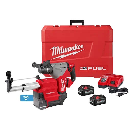Milwaukee MIL-2915-22DE M18 Fuel 1-1/8in SDS Plus Rotary Hammer with ONE-KEY & HAMMERVAC Dedicated Dust Extractor 2x 6.0Ah Kit