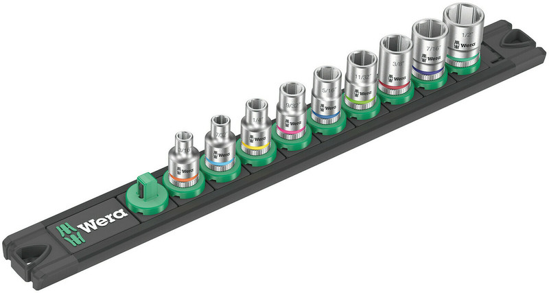 Wera Tools WERA-05005420001 1/4in Drive Magnetic Socket Rail A Imperial 1 Zyklop 9pc Set