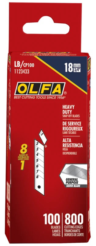 Olfa Blades OLFA-LB-CP100 18mm LB Silver Snap-Off Blade (100pk)