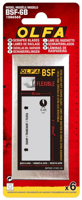 Olfa Blades OLFA-BSF-6B 100mm BSF-6B Flexible Dual-Edge Scraper Blade (6pk)