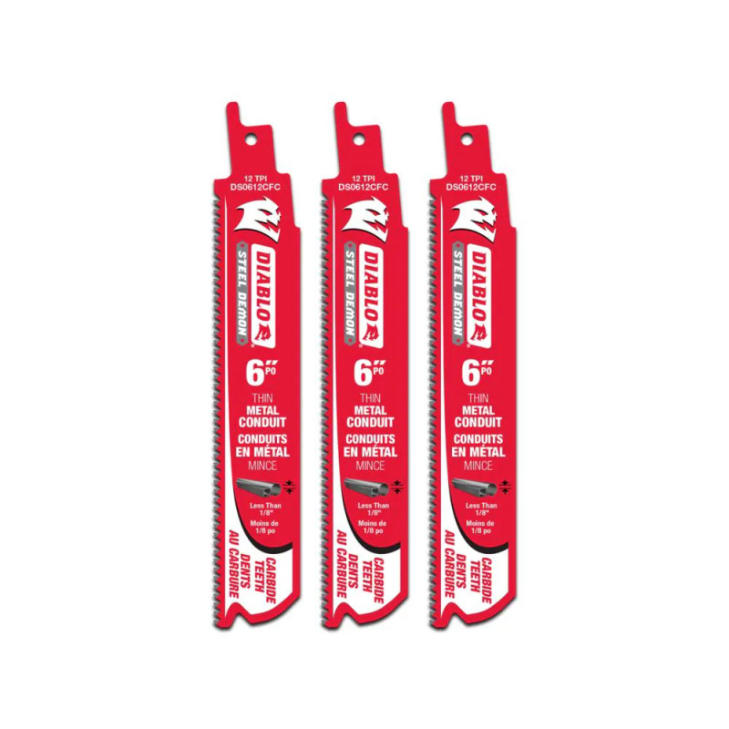 Diablo FRE-DS0612CF3C Steel Demon 6in 12 TPI Carbide Tipped Reciprocating Blade for Cutting Conduit (3pk)