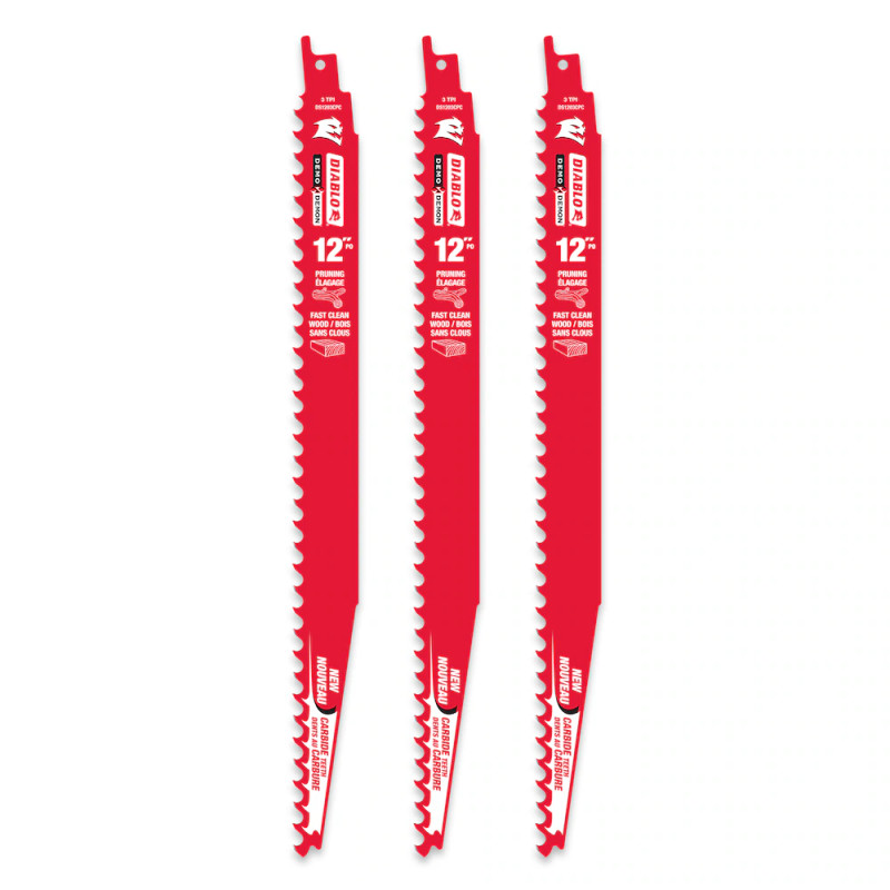 Diablo FRE-DS1203CP3C Demo Demon 12in 3TPI Carbide Tipped Reciprocating Saw Blade for Pruning/Clean Wood Cutting (3pk)