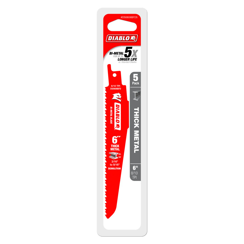 Diablo FRE-DS0608BFD5C 6in Reciprocating Blades 8/10 TPI Steel Demon (5pk)