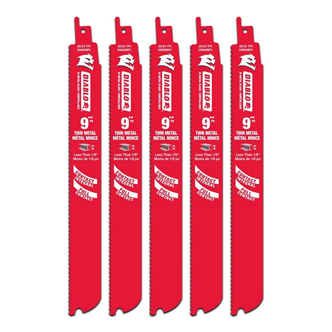 Diablo FRE-DS0920BF5C 9in 20/24 TPI Bi-Metal Reciprocating Blade for Thin Metal (5pk)