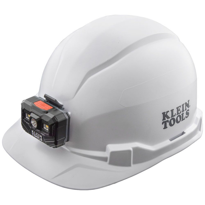 Klein Tools KLE-60107RL Class-E Non-Vented Hard Hat (White) with Rechargeable Headlamp