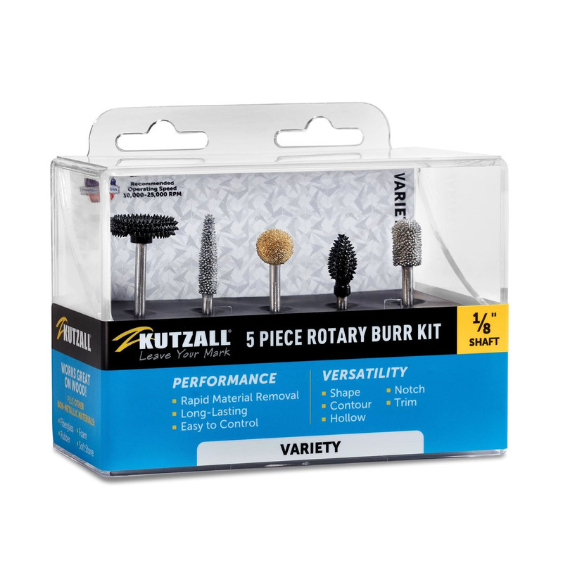 Kutzall KUT-18VKIT01 Variety Rotary Burr kit - 1/8in Shaft