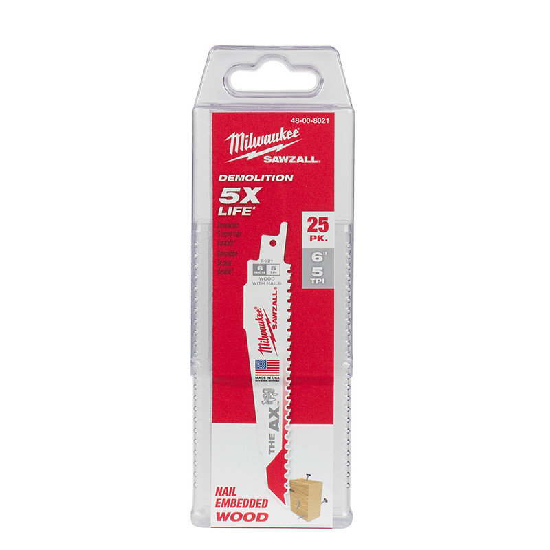 Milwaukee MIL-48-00-502X25PK SAWZALL The AXTM Nail Embedded Wood Blade (25-Pack)
