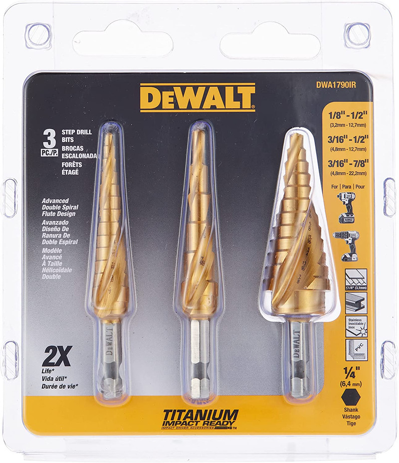 DEWALT DEW-DWA1790IR 3pc Impact Ready Step Drill Bit Set