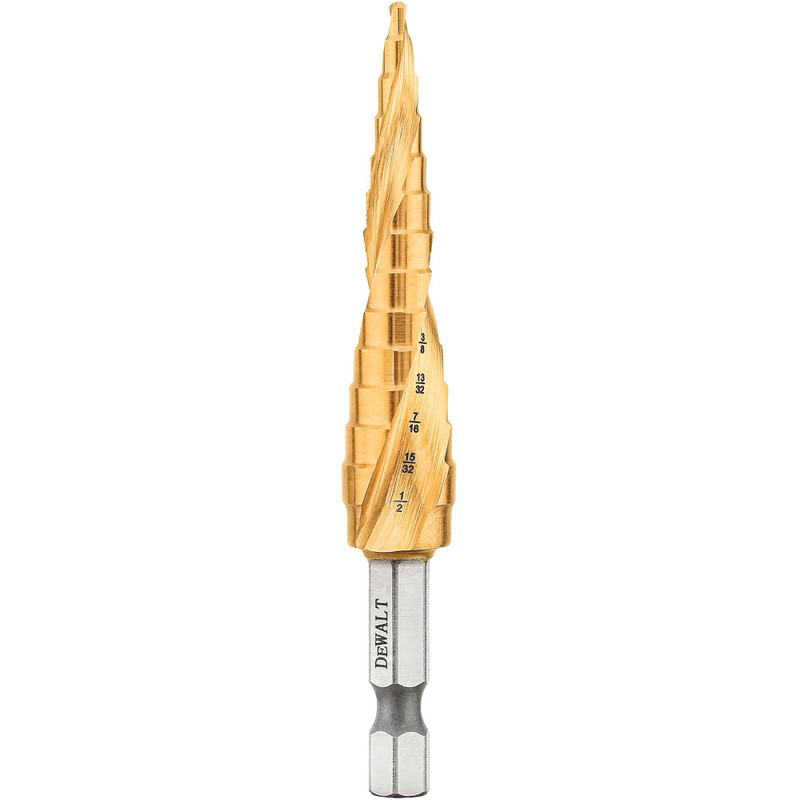 DEWALT DEW-DWA1783IR 1/8in - 1/2in IMPACT READY Titanium Nitride Coating Step Drill Bit