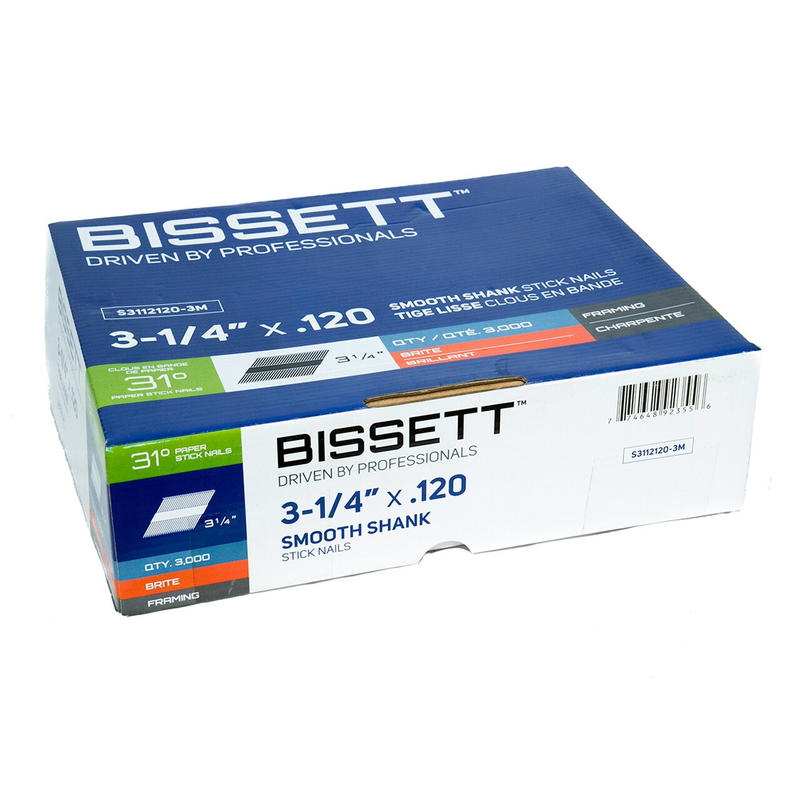 Bissett BIS-S311X 31 Deg. 3-1/4in x .120 Smooth Shank Stick Nails