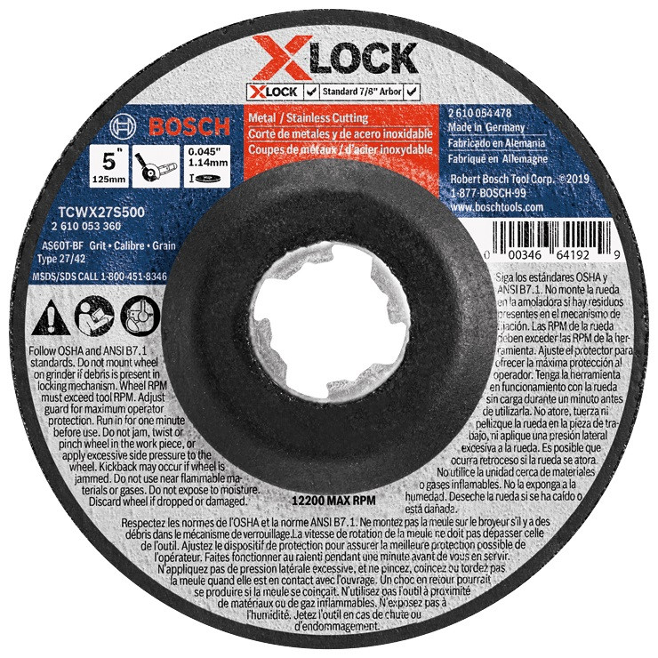 Bosch BOS-TCW1S-5INXX 5in X-LOCK Arbor Type 1A (ISO 41) 60 Grit Fast Metal/Stainless Cutting Abrasive Wheel