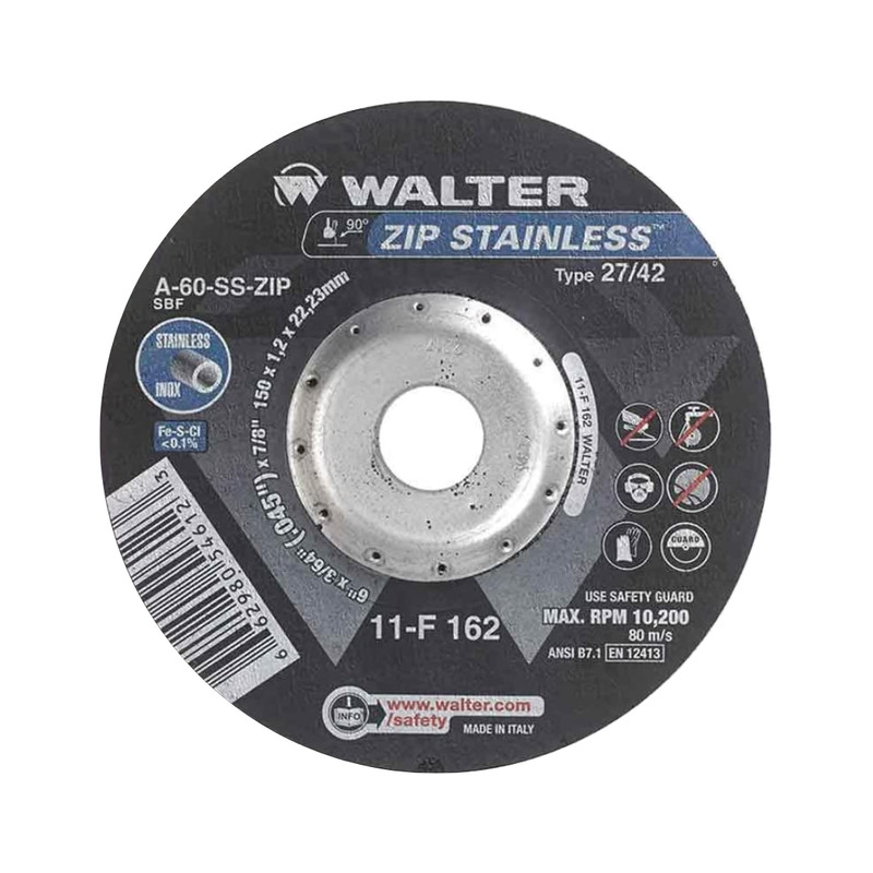 Walter Surface Technologies WAL-11F-6INT27XX Type 27 Zip 6in x 3/64in Stainless Cut Off Wheel