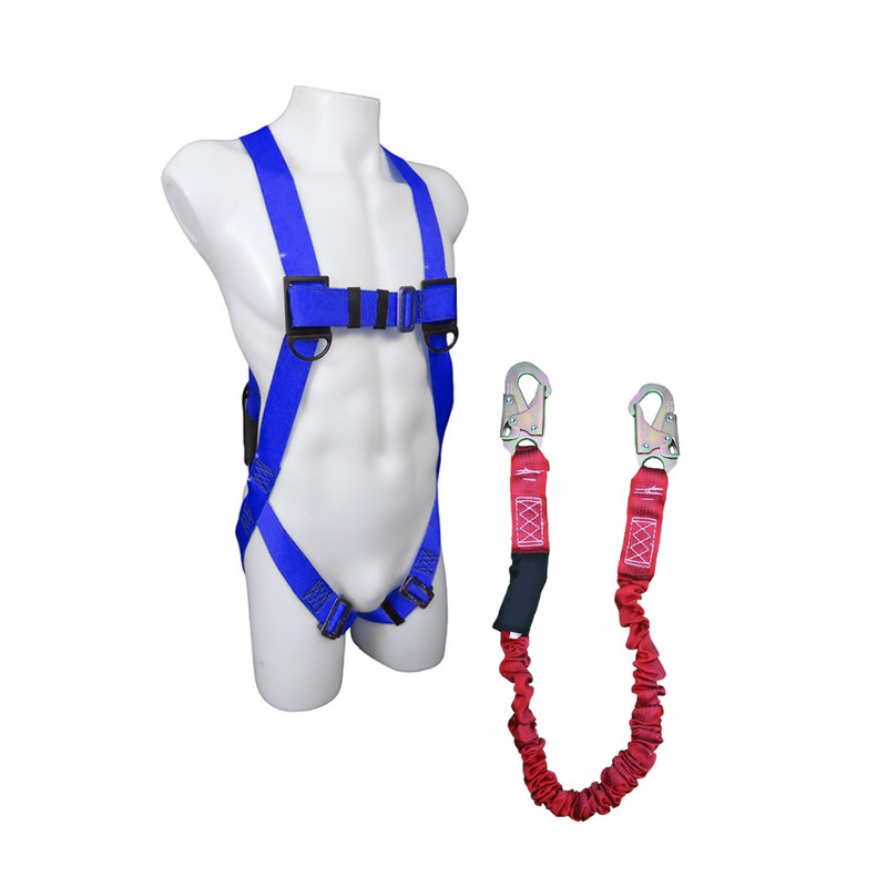 Dentec DEN-16H33101FI LB ECO Harness With Single D-ring Mating Buckle Leg Straps And 6ft Lanyard with 3/4 Hooks