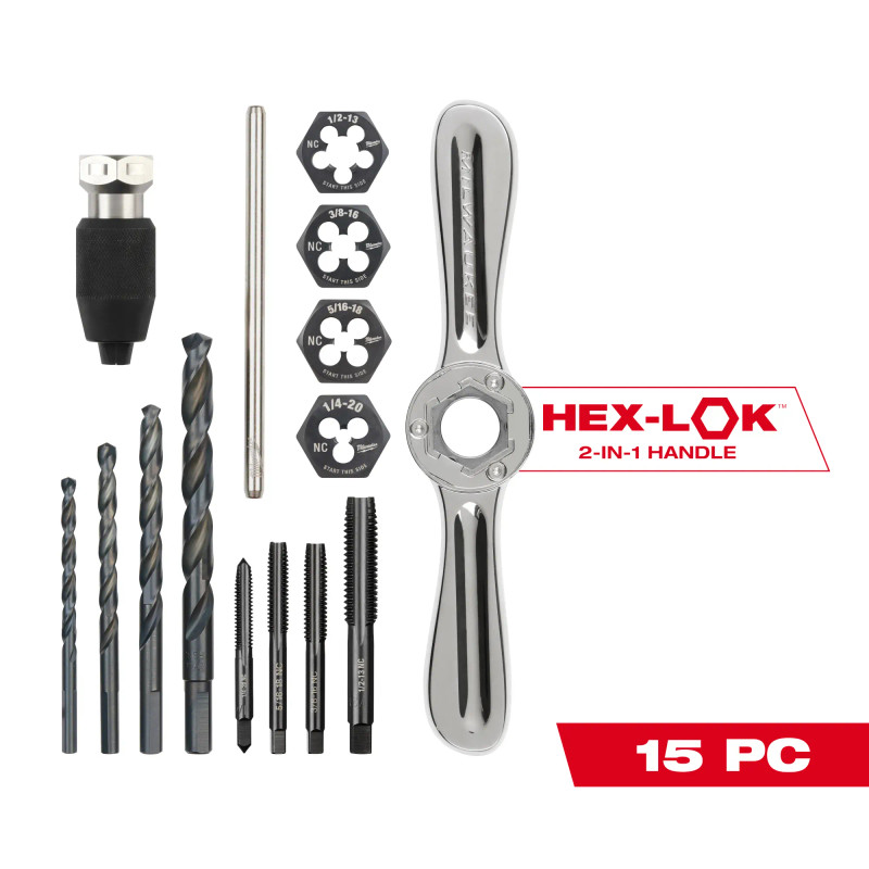 Milwaukee MIL-49-22-5602 15PC SAE Tap and Die Set with Hex-LOK 2-in-1 Handle