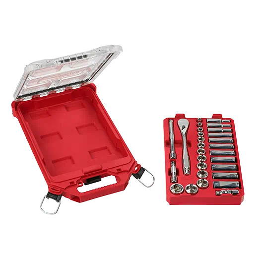 Milwaukee MIL-48-22-948X 3/8in Drive 28pc Ratchet and Socket Set with PACKOUT Low-Profile Compact Organizer