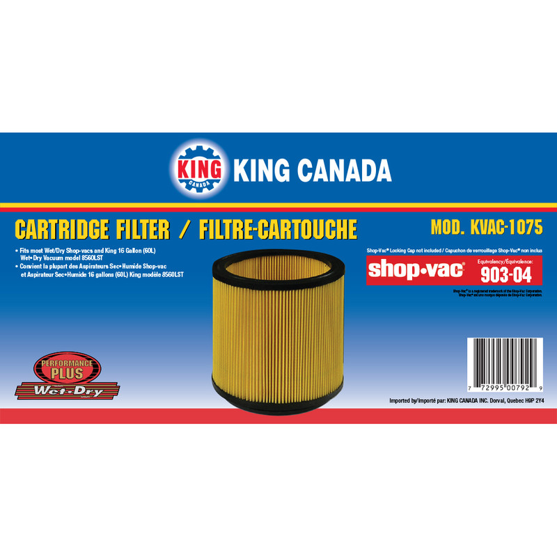 King Canada KING-KVAC-1075 Cartridge Filter For 16G Vacuum
