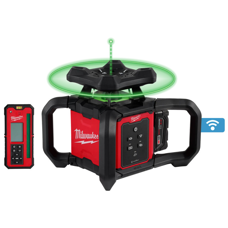 Milwaukee MIL-3702-21 M18 Green Interior Rotary Laser Level Kit with Remote/Receiver and Wall Mount Bracket