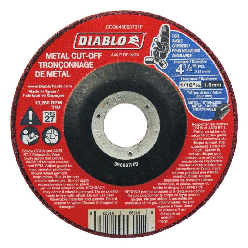 Diablo FRE-CDD0450637 Type 27 Cut Off Grinder Wheel/Disc for Metal Cutting