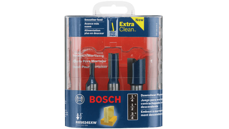 Bosch BOS-RBS024SXW 3 pc. Carbide Tipped Down Shear Plywood Mortising Router Bit Set