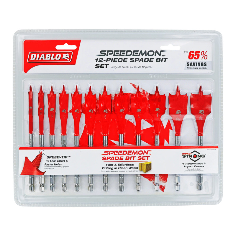 Diablo FRE-DSP2950-S12 12pc Spade Bit Set 1/4 to 1-1/4in