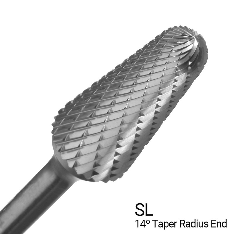 Champion CHAMP-USL3-IPAC 14Deg Taper Radius End Double Cut Carbide Burs 3/8 x 1-1/16 x 1/4in