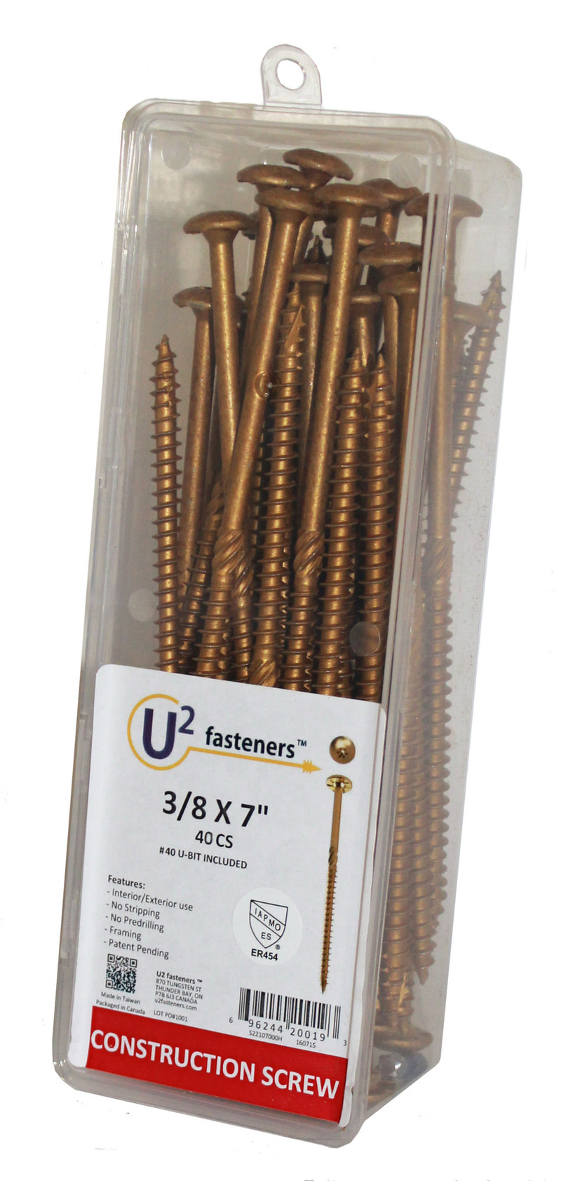 U2 Fasteners U2-S22107000H Construction Screw 3/8 X 7in (40/pkg)