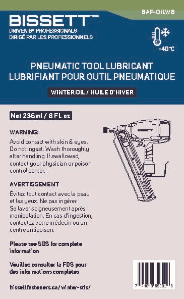 Bissett BIS-BAF-OILW8 Pneumatic Tool Lubricant Winter Oil 8 oz