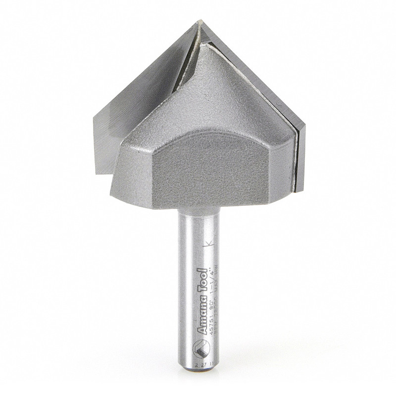 Amana AMA-45751 Carbide Tipped V-Groove 90 Deg x 1-1/4 Dia x 5/8 x 1/4In Shank