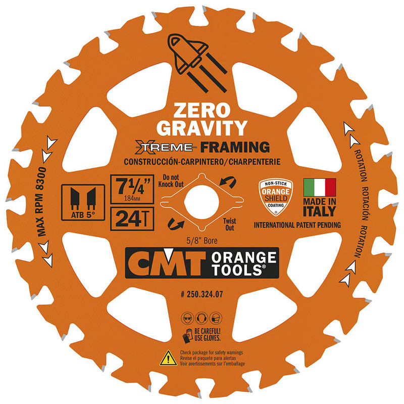 CMT Orange Tools CMT-25032407 7-1/4in x 24T Zero Gravity XTreme Framing Wood Circular Saw Blade