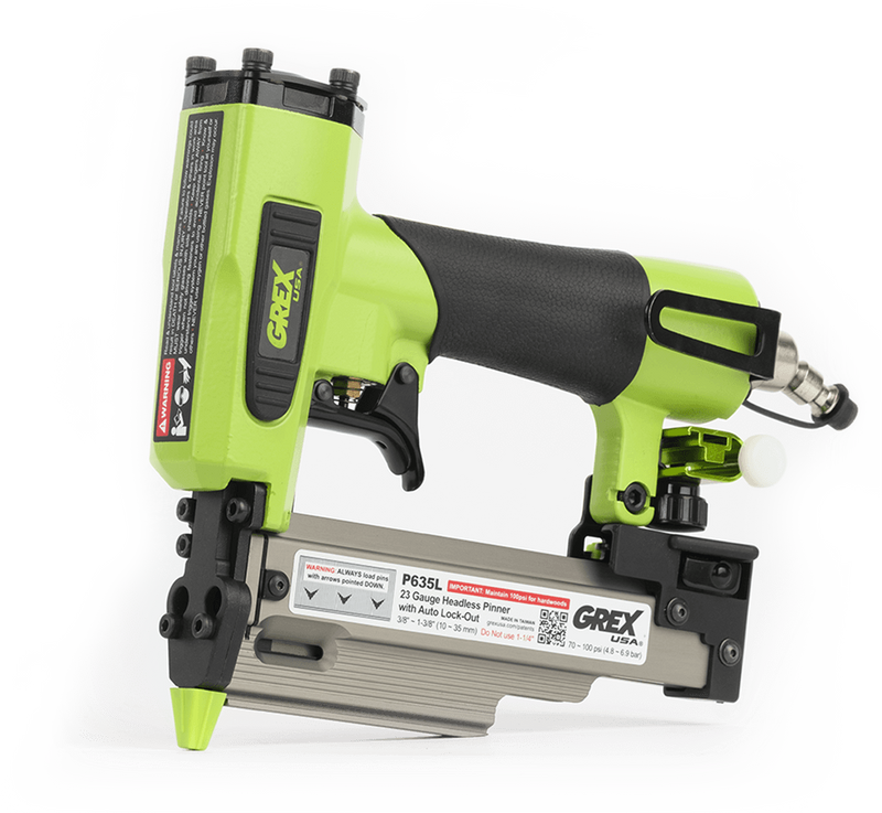 GREX Tools GREX-P635L 23ga 3/8in to 1-3/8in Headless Pinner with Auto Lock-Out and Edge Guide