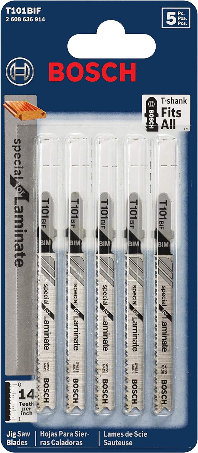 Bosch BOS-T101BIF 14 TPI Bi-Metal T-Shank Laminate Flooring Jig Saw Blade 5 Pack