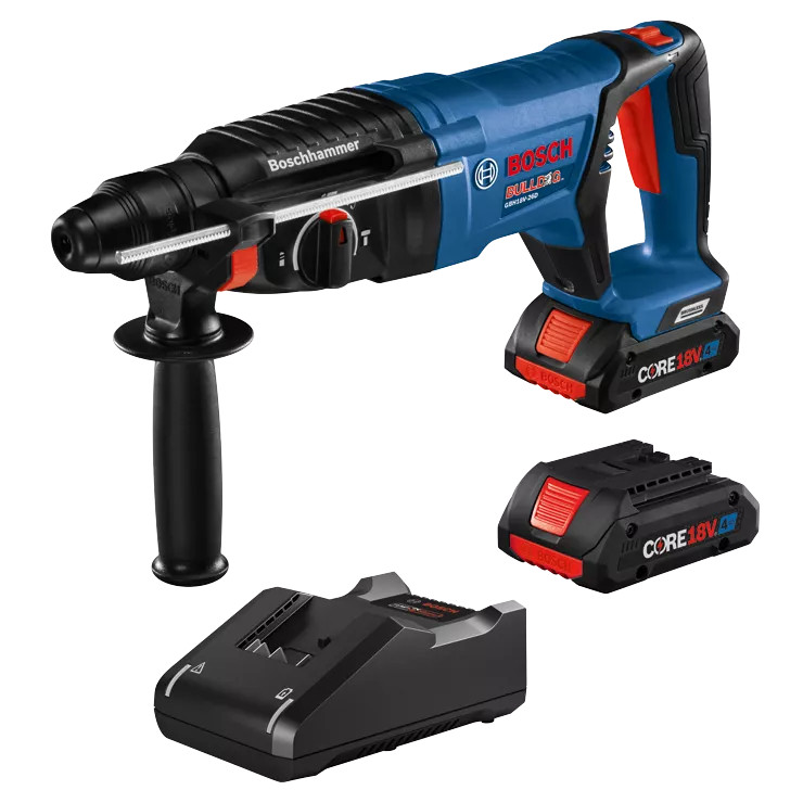 Bosch BOS-GBH18V-26DK25 18V EC Brushless SDS-Plus Bulldog 1 In. Rotary Hammer Kit with (2) CORE18V 4.0Ah Advanced Power Batteries