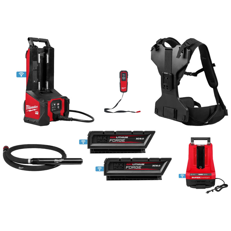 Milwaukee MIL-MXF372-2XCB MX Fuel Backpack High Cycle Concrete Vibrator Kit with 7ft Whip And 1.75in Head