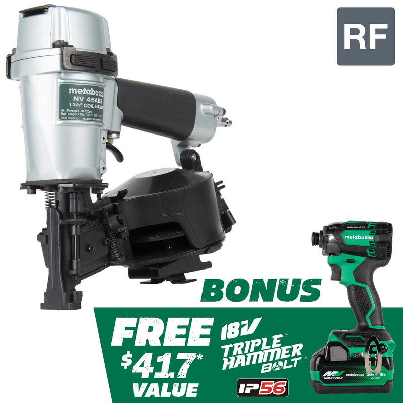 Metabo HPT HPT-KNV45AB2M Pro Bundle 1-3/4in Coil Roofing Nailer with BONUS Impact Driver 5.0Ah Kit