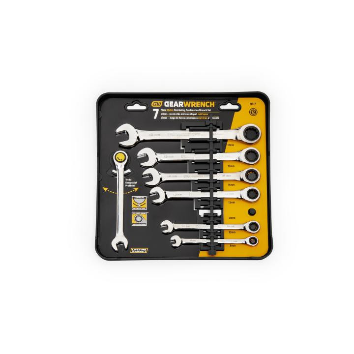 GEARWRENCH GW-9417 72-Tooth 12 Point Ratcheting Combination Metric Wrench Set 7-Pieces