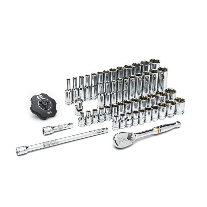 GEARWRENCH GW-80300 1/4in Drive 6 Point Standard And Deep SAE/Metric Mechanics Tool Set 51-Pieces